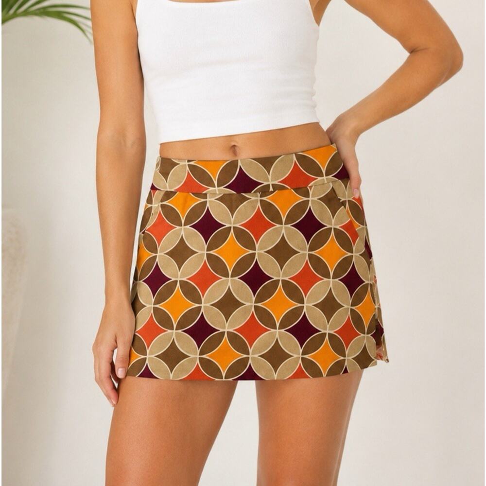 Loudmouth Skort Women's 0 Skirt Activewear Retro Geo Print Sporty Pockets - Picture 1 of 13